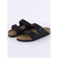 Black Birkenstock Birko-Flor Arizona sandals, two straps with buckles, cork footbed, size 45.