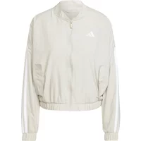 Cream Adidas women's blouson with ribbed cuffs, elastic hem, and iconic white 3-stripes on sleeves.