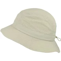 Cream-colored bob hat with subtle perforated pattern and adjustable drawstring at the back.