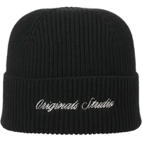 Black ribbed knit beanie with "Originals Studio" embroidered in white on the front cuff.