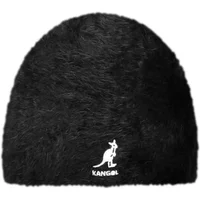 Black Kangol Furgora Skull cap with fuzzy texture and white kangaroo logo on the front.