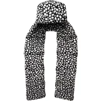 Black and white polka dot Kangol Mega Trapper bonnet with long ear flaps and cozy fleece lining.