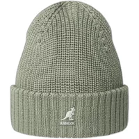 Kangol Merino Wool Rib bonnet in sage green with ribbed texture and folded cuff featuring white kangaroo logo.