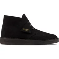 Black Clarks Desert Coal G boots with suede finish, lace-up front, and crepe sole.