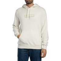 Cream Napapijri pullover hoodie with box logo on chest, drawstring hood, and front kangaroo pocket.