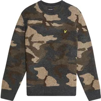 Camouflage crew neck sweatshirt by Lyle & Scott with brushed texture and small yellow logo on chest.