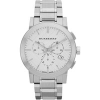 Burberry BU9350 men's watch, silver stainless steel bracelet, large check pattern, round dial with date display.