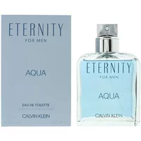 Calvin Klein Eternity For Men Aqua Eau De Toilette 200ml, clear glass bottle with blue tint and silver cap.