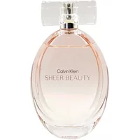 Clear oval bottle of Calvin Klein Sheer Beauty Eau De Toilette, 100ml, with a transparent cap and subtle pink tint.