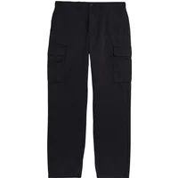 Black Lyle & Scott cargo trousers with multiple pockets and straight leg design.
