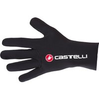 Black Castelli Diluvio C long finger gloves with white logo and red emblem on backhand.