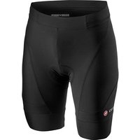 Black Castelli Endurance 3 cycling shorts with logo on leg, ergonomic padding, and sleek aerodynamic design.