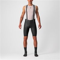 Black Castelli Free Aero RC Bib Shorts with white straps and red logo, worn by a model against a plain background.