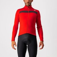 Red Castelli Puro 3 long sleeve cycling jersey with black chest stripe and full front zipper.