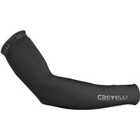 Black Castelli Thermoflex 2 arm warmers with white logo, sleek design, and elastic cuffs.