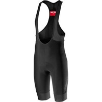 Black Castelli Tutto Nano Bib Shorts with red logo tag, sleek design, and wide leg grippers.