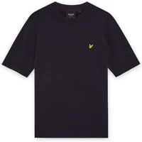 Black Lyle & Scott casual sweater with short sleeves and yellow eagle logo on chest.