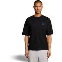 Black Lyle & Scott casual T-shirt, short sleeves, crew neck, small logo on chest, worn by model.