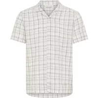 Checked linen shirt by Casual Friday, short-sleeved, button-up, light grey and white plaid pattern.