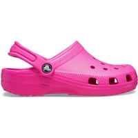 Pink children's Crocs Classic Clog with ventilation holes and adjustable heel strap.