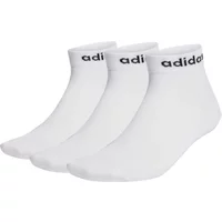 White Adidas children's ankle socks, pack of three, with black logo on cuffs.