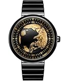 CIGA Design Blue Planet U Series watch, round stainless steel case, black dial with gold accents, fluororubber strap.