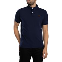 Navy blue Classic Pique Polo Shirt by Superdry, short sleeves, buttoned collar, small logo on chest.