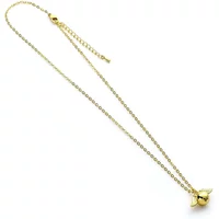 Gold necklace with a Golden Snitch pendant featuring detailed wings, by The Carat Shop, inspired by Harry Potter.