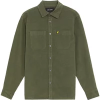 Olive green corduroy shirt by Lyle & Scott with long sleeves, button-up front, and yellow logo on chest pocket.