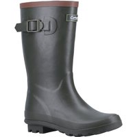 Green Cotswold Boy's 'Bowldown' Wellingtons with buckle strap and brown trim, size Infant 5.