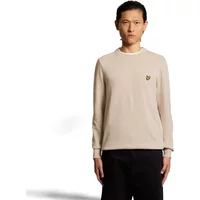 Beige cotton crew neck pullover by Lyle & Scott with embroidered logo on chest.