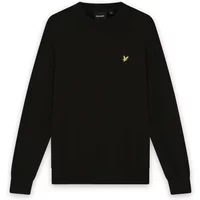 Black cotton crew neck sweater by Lyle & Scott with a small yellow eagle logo on the chest.