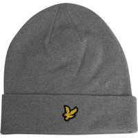 Gray Cotton Merino Beanie by Lyle & Scott with folded brim and yellow eagle logo on the front.