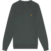 Dark green cotton merino round neck jumper with Lyle & Scott logo on chest.