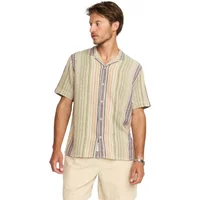 Striped short-sleeve cotton shirt by Revolution with pastel vertical lines and a relaxed fit.