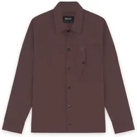 Crinkled nylon overshirt by Lyle & Scott in dark brown with button closure and chest pocket.