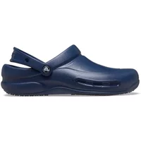 Navy blue Crocs bistro clog with slip-resistant sole and adjustable heel strap.
