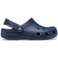 Navy blue Crocs boy's classic clog with ventilation holes and adjustable heel strap, size 2.