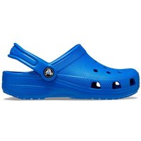 Crocs Boy's Classic Clog in slate blue with bolt design, size 3, featuring ventilation holes and adjustable heel strap.