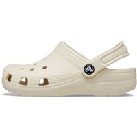 Cream Crocs toddler clogs with heel strap, ventilation holes, and textured sole, size Infant 5.