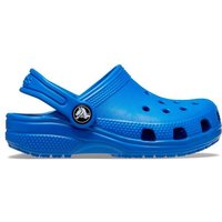 Slate blue toddler Crocs clog with heel strap, ventilation holes, and textured sole, size Infant 9.