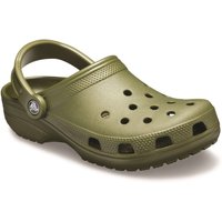 Army green Crocs Classic Clog with ventilation holes, pivoting heel strap, and textured sole.