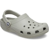 Gray Crocs Classic Clog with thermoplastic material, ventilation holes, and adjustable heel strap.