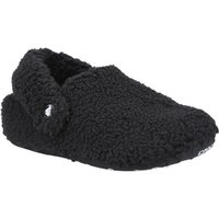 Black Crocs Classic Cozzzy Slipper for infants, featuring a plush, fuzzy exterior and a slip-on design.