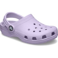 Lavender Crocs Classic loafers, thermoplastic material, with ventilation holes and adjustable heel strap.