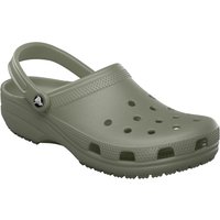 Field green Crocs Classic men's sandals with perforated upper, pivoting heel strap, and textured sole.