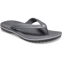 Slate grey Crocs Crocband flip flops with smoke straps and textured footbed.