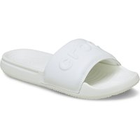 White Crocs All Day EVA women's slides with textured footbed and wide strap featuring embossed logo.