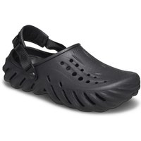 Black Crocs Echo clogs with thermoplastic material, ventilation holes, and adjustable heel strap.