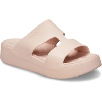 Beige Crocs Getaway Platform H-Strap sandals with thick sole and open toe design.